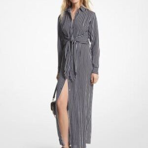 Never worn! w tags-Michael Kors Black Striped Georgette Tie-Front Shirtdress XL